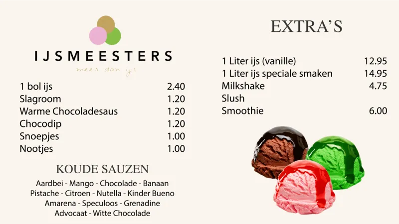 Licht ontwerp voor ijssalon IJsmeesters met bollen ijs, extra's en koude sauzen